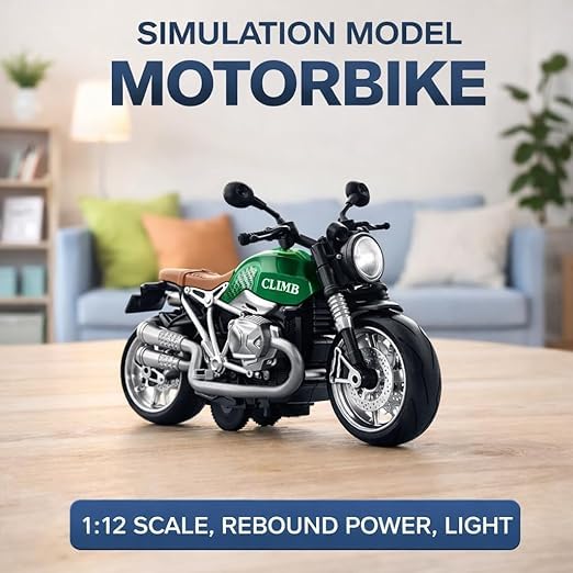 Image of Braintastic Model Diecast Car Toy Vehicle Pull Back Friction with Openable Doors Light & Music Toys for Kids Age 3+ Years (Sports Bike Green)