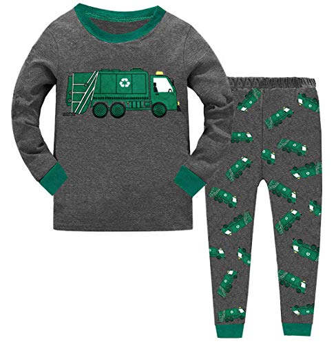 GSVIBK Boys Pajamas Kid Long Sleeve Cotton Pajamas Toddler Dinosaur Pajamas Garbage Truck 252 3-4T