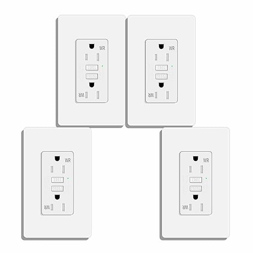 Miniatura 28 de Salida GFCI negra de 15 amperios, toma eléctrica KCMYTONER GFI, salida de receptáculo de falla de tierra resistente a la intemperie, 125 voltios,