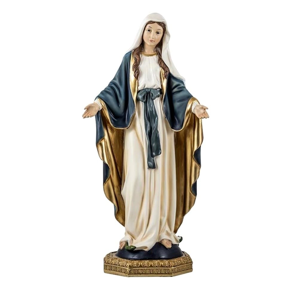 Virgen Milagrosa figura religiosa con 43 cm. imagen en resina detalle peana