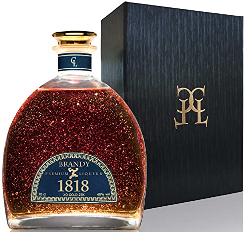 Coffret Brandy 1818 - Premium Liqueur Feuille d'or 23K - Brandy Espagnol Solera Reserva - Cadeau Pour Homme et Femme - Édition Limitée Bouteille & Certificat d'or - 70 cl - 40% Cover