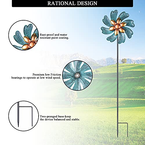 Wind Spinner Windmill for Outdoor Yard Lawn Garden Decorations Outdoor Metal Stake Yard Spinners Cyan - Thumbnail 3