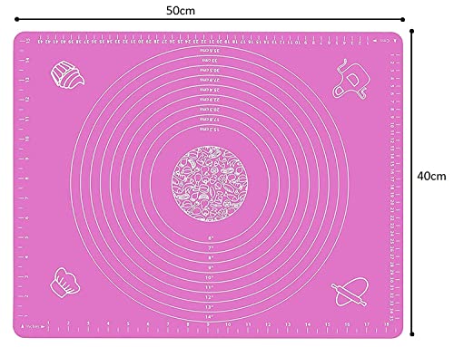 Image of Lukzer Silicone Fondant Rolling Mat Baking Sheet Large with Measurement Stretchable for Kitchen Roti Chapati Cake Pad Cooking Dough Atta Kneading Big Size (Pink /50x40m)