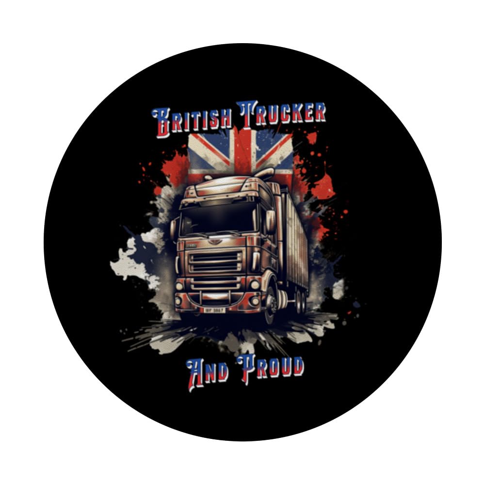 British Trucker, Truck Driver, Lorry, HGV PopSockets Swappable PopGrip, Black - Image 3
