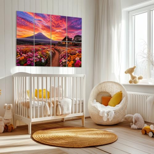 Paneles acústicos decorativos Art Decor 8 piezas, diseño vibrante Sunset Flower Fields, aptos para estudio de grabación y gaming, tamaño 48"x32" miniatura 2