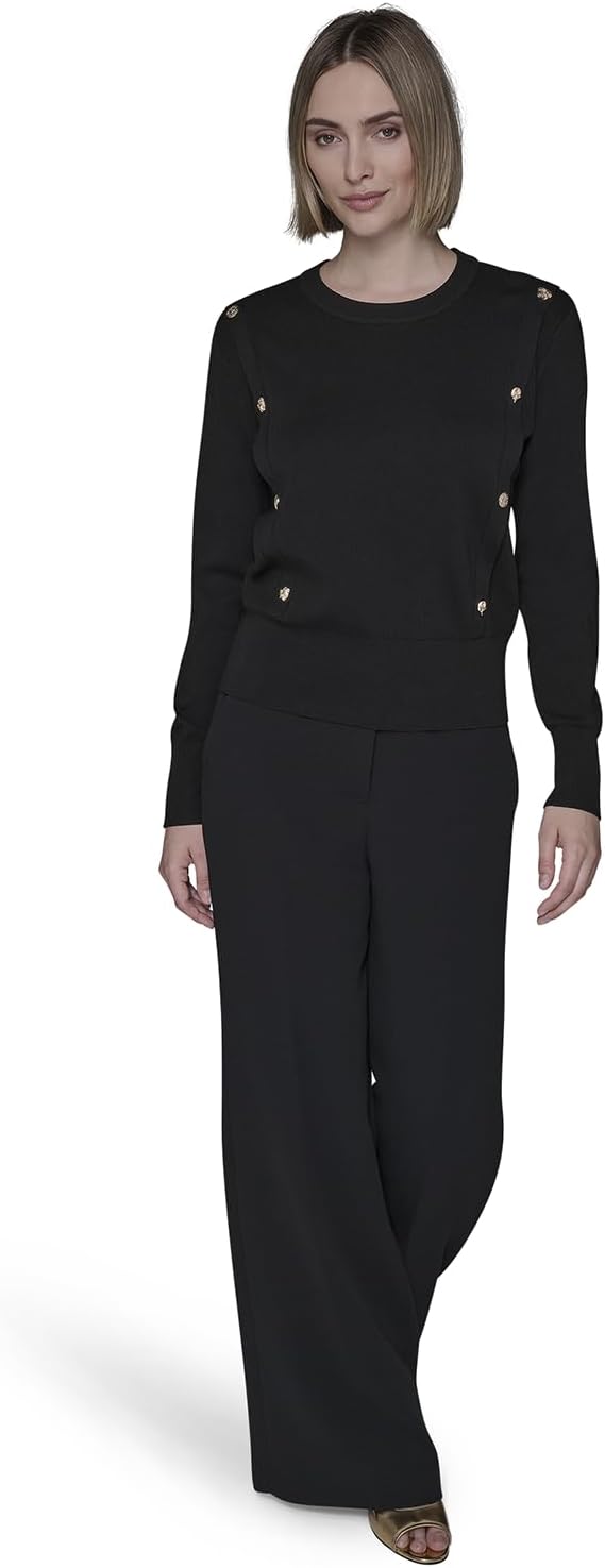 Karl Lagerfeld Womens Long Sleeve Crewneck Cropped Essential Sweater