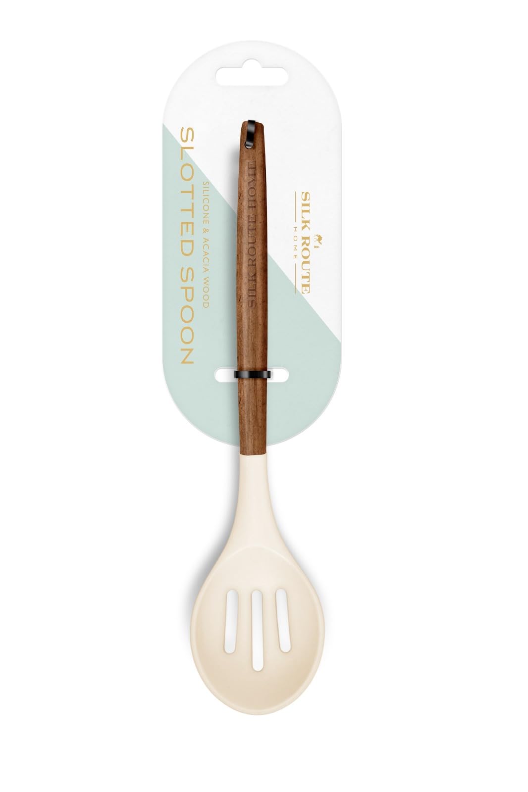 Silk Route Home Acacia Wood & Cream Silicone Slotted Spoon Kitchen Utensil