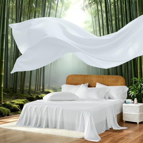 Image of 100% Viscose Derived from Bamboo Sheets Queen Size, Soft & Cooling Viscose from Bamboo Sheets Set, Organically Grown,Breathable & Soft Deep Pocket Up to 18 Inches(White)