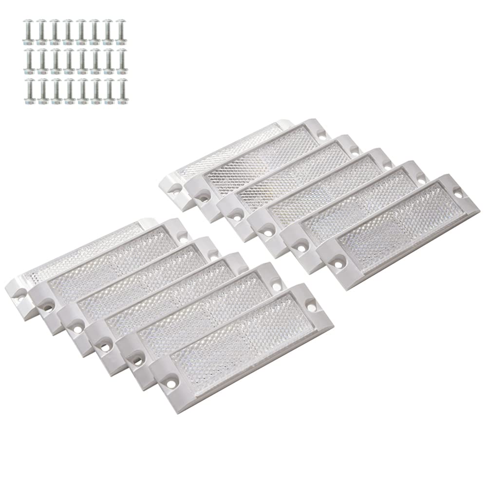 Lot De 12 Catadioptres Adhésifs Rectangulaires Blancs - Pour Remorque, Camion, Vélo, Tracteur - Dimensions 8,55 X 3 Cm