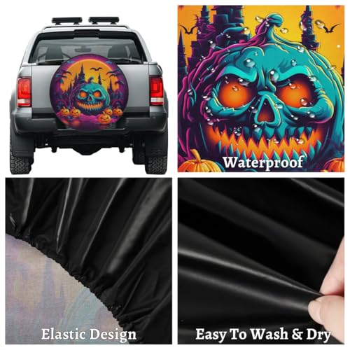 Image of Spare Tire Cover for RV Trailer, Halloween Pumpkin Tire Covers Universal Fit for Travel Trailer Camper Jeep RV SUV Truck Waterproof Wheel Cover (15 inch for Diameter 27 inch - 29 inch),A-1026