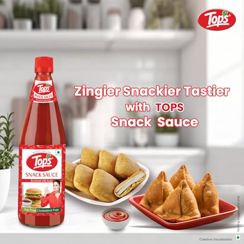 Image of TOPS Snack Sauce - 950 gm Glass Bottle |Made with the goodness of juicy hand-picked tomatoes| Cholesterol Free| Trans Fat-Free| No Added Colour (Pack of 3)