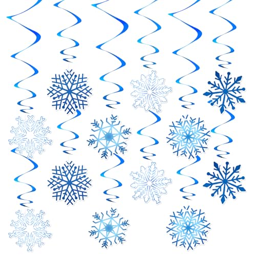 Image of Christmas Ceiling Decorations, Kaluofan 24 PCS Snowflake Decoration, Ceiling Snowflake Hanging Decorations, 12PCS Snow flake Cards 12PCS Swirls Hanging Foil Christmas New Year Party Decoration