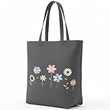 Delindo Lifestyle DIY Stickpackung Blümchen, graue Einkaufstasche, 44x37 cm, vorgedruckter Stoff mit Stickgarn