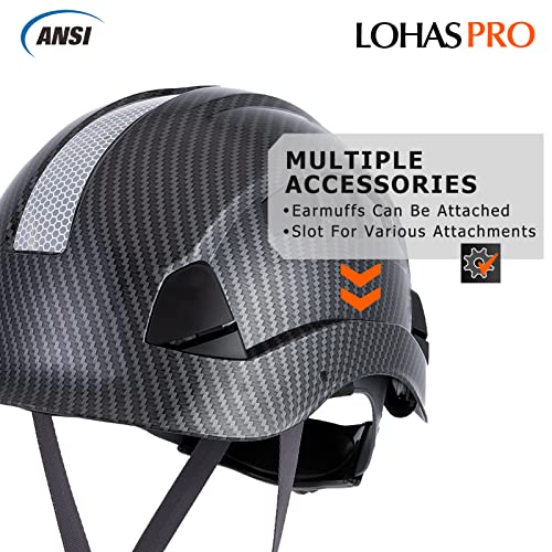 Hard Hats Construction Safety Helmet Ansi Z89.1 Approved Osha Hardhat, Lohaspro Vented Carbon Fiber Black Hard Hat With Chin Strap Tree  Rescue Arborist Helmet(Black Graphite Pattern) #TOP4