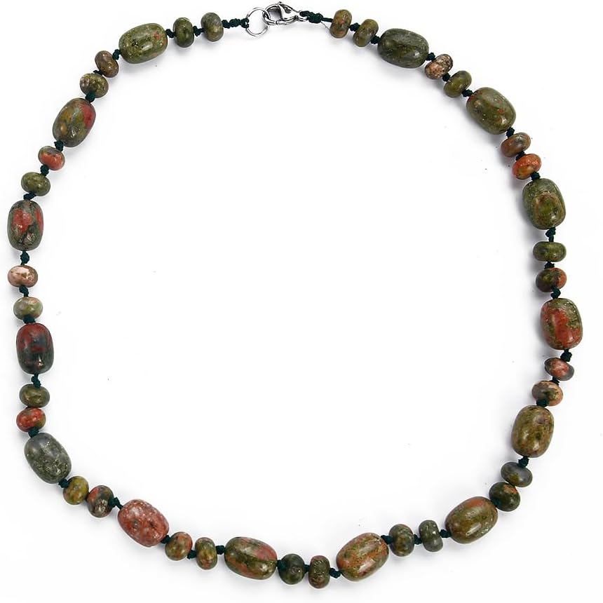 Womens Handmade Beaded Gemstone Necklace - Natural Green Aventurine, Jade, Pink Rose Quartz, Clear Quartz | Length 19In