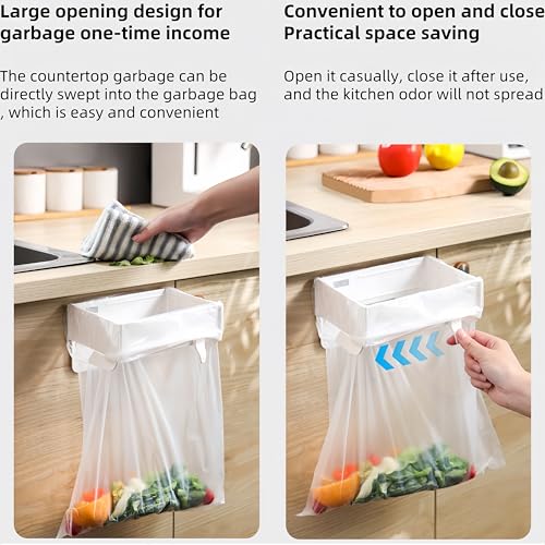 Image of 2 Pcs Collapsible Plastic Trash Bag Holder, Kitchen Cabinet Door, Garbage Bag Holder Under Sink, White, Plastic, 5 Gallon, Rectangular, Indoor /Outdoor, Adjustable, No Lid, Trash Can