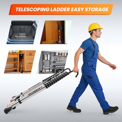Image of Telescoping Ladder,16.5 FT Extension Ladder w /Hooks,Stabilizers,Wheels,Heavy Duty 330lbs Max Capacity,Collapsible Telescopic Ladder for Rv,Roof,Outdoor