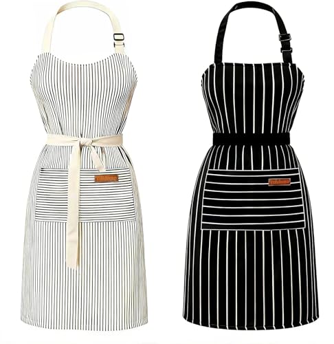 Taidven 2 Pack Apron - Unisex, Adjustable Bib Kitchen Apron, Cooking Apron, Aprons for Women with Pockets, Chef Aprons for Men