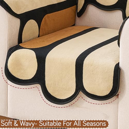 Image of HOKIPO 'Moderna Curves' Complete (Seat+Back+Arm) Sofa Mat Set for 1 Seater Sofa | Luxury All Season Sofa Cover Mat with Anti Slip Backing, Oyster Beige (AR-6121+AR-6120 * 2+AR-6309)