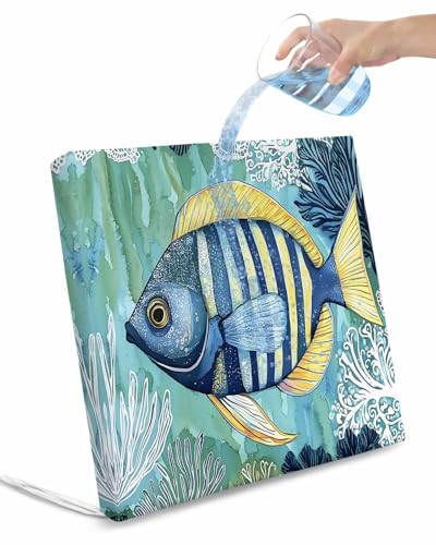 2 Pack Coastal Ocean Waterproof Cushion Covers with Ties, Outdoor Patio Chaise Lounge Chair Seat Cushion Slip Covers Replacement(Only Cover) Summer Abstract Stripe Ombre Fish 22