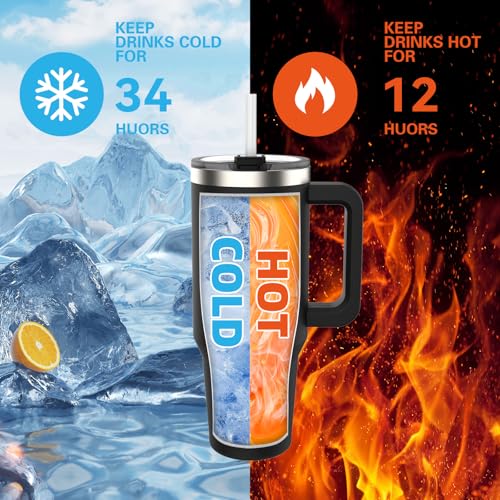 Image of 30 oz Tumbler with Handle,Tumbler with Lid and Straw,Double Wall Insulated Cup Stainless Steel Travel Mug(Cold for 34 Hours),Water Bottle for Iced Tea,Coffee,Cold Beverages(Black)