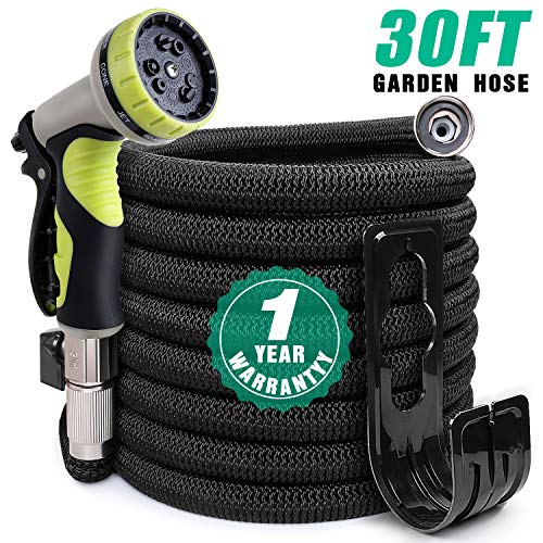 EOOIO 30FT Garden Hose, Water Hose with 100% Solid Brass Valve 9 Function