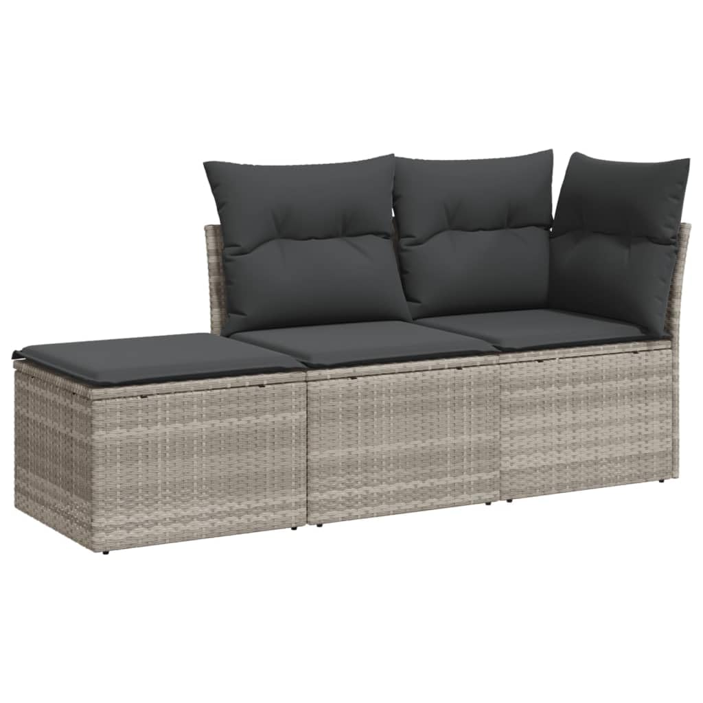 vidaXL Set de Sofás de Jardín con Cojines 3 pzas, Mesa y Asientos Modulares, Conjunto de Muebles para Terraza Patio, Ratán Sintético Gris Claro