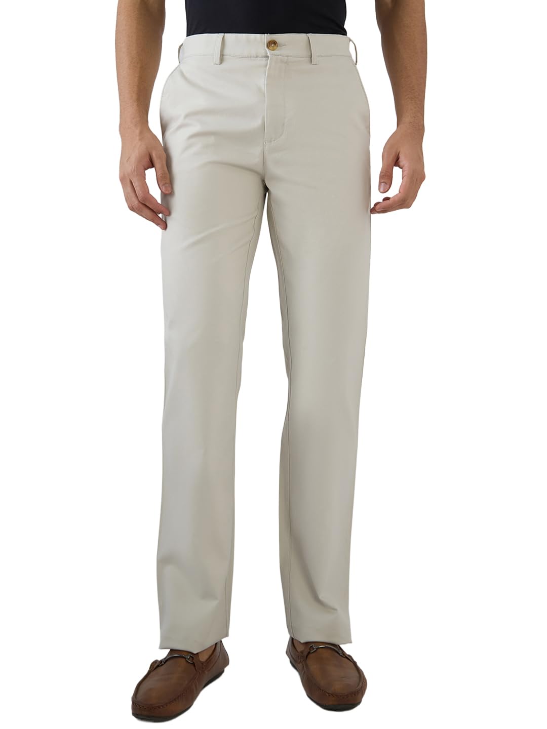 colorplus Men Regular Fit Solid Piece Dyed Pattern Pure Cotton Flat Front Casual Trouser-picture-23
