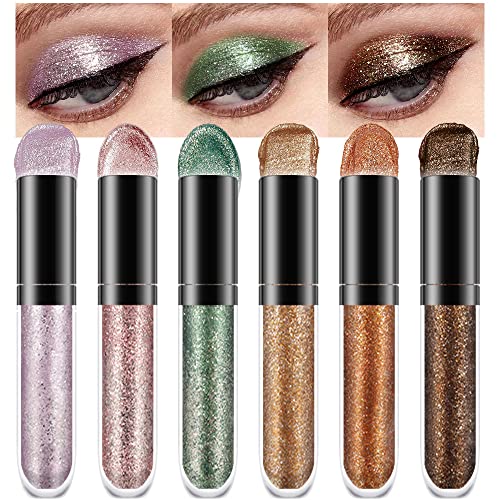 Evpct 6 Colors Gold Liquid Glitter Eyeshadow Colorful Liquid Eyeliner Set Silver Shimmer Sparkle Shiny Light Glitter Metallic Pigment Eye Shadow Liner Makeup Palette Kit Quick Drying Longwearing B #TOP11
