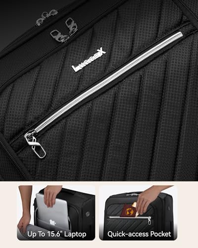 20 Inch Softside Expandable Carry On Luggage with Spinner Wheels - Black (Women, Men)