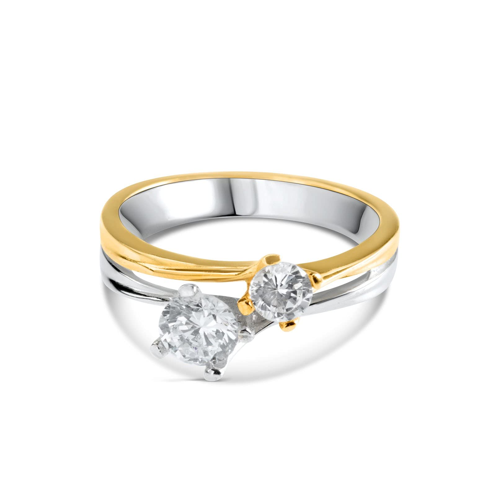 Damenring Solitär Doppel 925 Silber 18 Karat vergoldet Zirkonia -, Silber, Gold