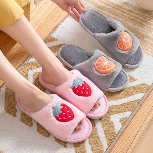 Strawberry Slippers for Women Indoor Cute Summer House Slippers Shoes Plush Cozy Cotton Open Toe Home Bedroom Slip On Slides Soft Lightweight Memory Foam Sole2