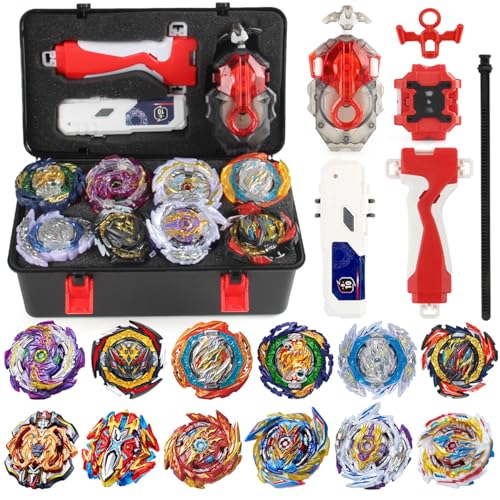 Battling Top Set, Burst Gyro Toys 12 Spinning Tops 2 Launchers Combat Battling Game with Portable Storage Box Gift for Kids Children Boys 649