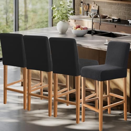 Image of FUANGUI Bar Stool Covers Set of 4, Stretch Bar Stool Seat Covers | Washable Removable Bar Chair Covers with Backs Slipcovers, Bar Chair Covers Square for Kitchen Dining Room Cafe