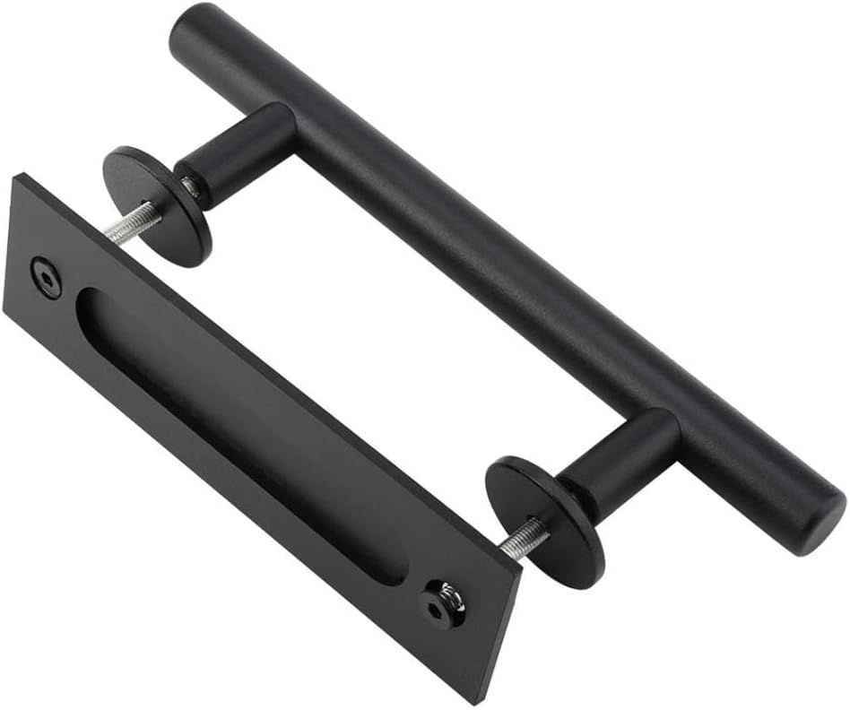 Black Friday Clearance 12 Heavy Duty Sliding Barn Door Handle Pull and Flush Hardware Set Rustic Black with Cabin Door Lock Hook