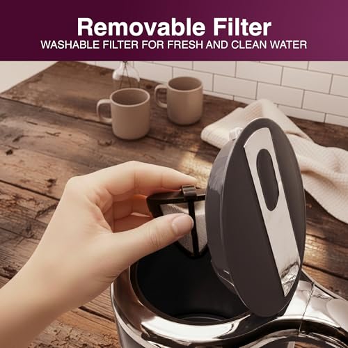 Image of Andrew James Fast Boil Electric Kettle, Large 1.7L Capacity, Cordless Quiet Kettle with Reusable Filter, Quick Boil, Modern, Stylish, Practical, Lumiglo 3000W (Black) (Black)