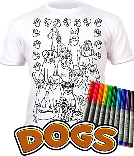 Splat Planet Colour-in Dogs, Pets T-Shirt with 10 Non-Toxic Washable Magic Colouring Pens, Colour-in and Wash Out T-Shirt (UK - Image 2
