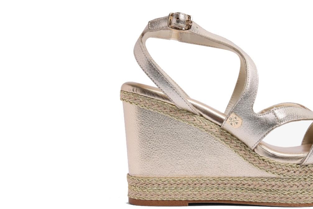 Sandalias con cuña alta de esparto Popa Okinawa en oro - Mujer