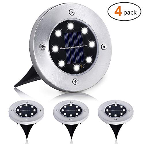 Preisvergleich Produktbild Goodia 8er Solar Gartenleuchte Wasserdichtes IP65 Bodenleuchte Edelstahl Außenleuchte Solarleuchten Garten Landschaftslichter Solarlampen für Außen, Terrasse, Hof, Rasen, Pathway, weiß