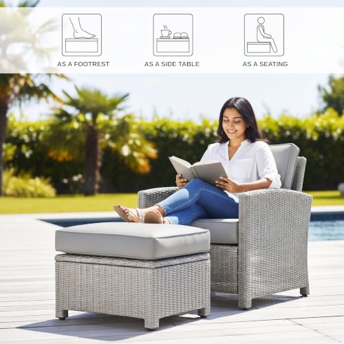 Image of DEVOKO Stratus 7 Piece Outdoor Conversation Patio Furniture Set All Weather Wicker Sectional Couch Sofa with Center Table Ottoman for Garden, Terrace, Porch, Lawn, Backyard (Silver & Grey)