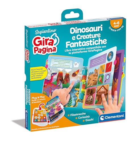 Clementoni - Sapientino Girapagina, Dinosauri e Creature Fantastiche, Libro Interattivo Bambini Compatibile con Girapagina, Libri Bambini 4 Anni, 16644