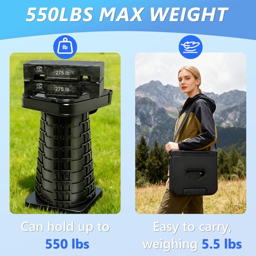Image of Upgraded Collapsible Stool with Backrest, Portable Telescopic Seat with Carry Bag, Square Folding Stool for Camping Gardening Fishing Hiking BBQ, Max Load Capacity 550lbs