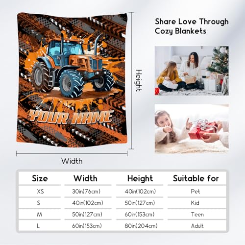 Personalized Blanket for Kids Tractor Throw Gifts - 4 Sizes Cozy Soft Fleece Blankets for Toddler Boys