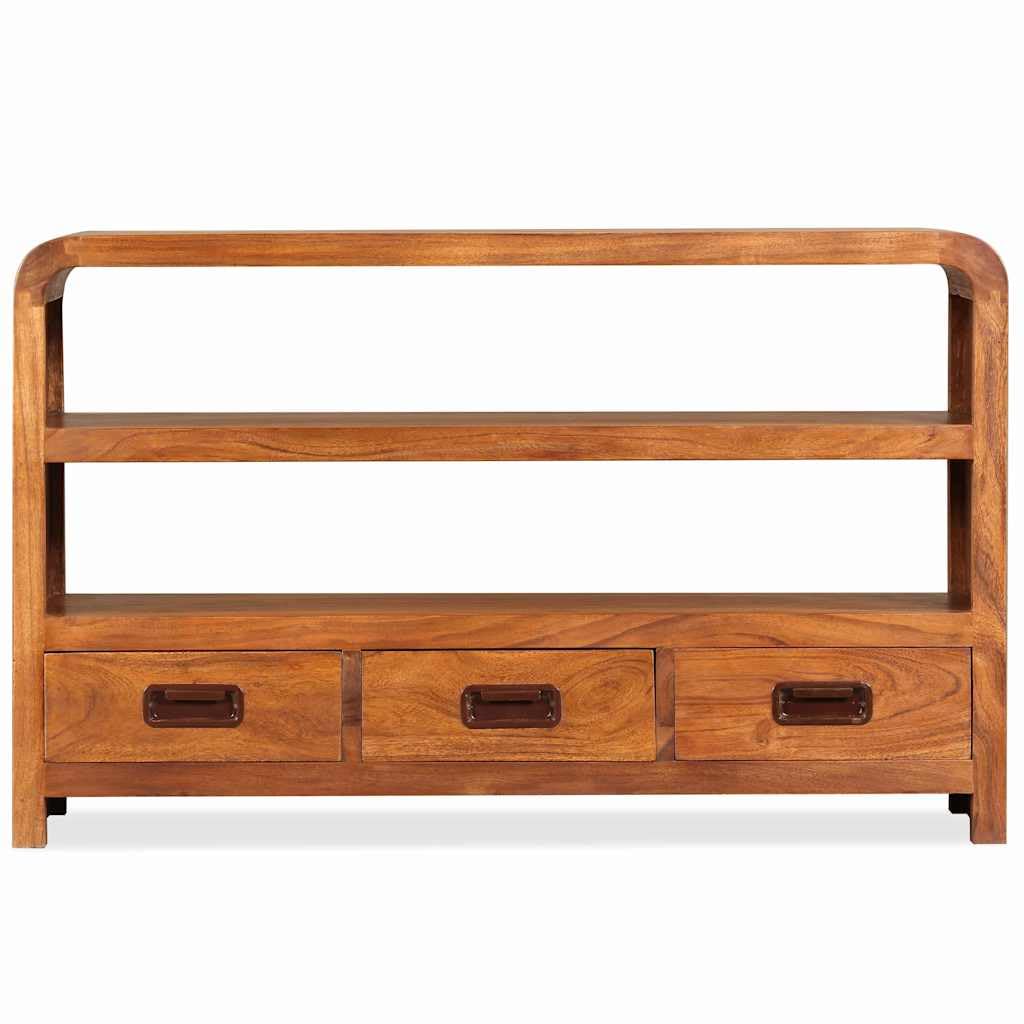 Mueble TV de madera maciza acacia 90x30x55 cm con 2 estantes y 3 cajones