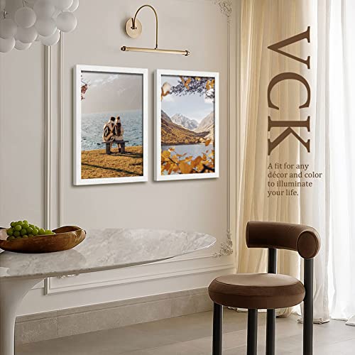 Image of VCK 16x24 Poster Frame Solid Wood White 3 Pack Picture Frames 16 x 24 Inches with Wall Mounting Hanging
