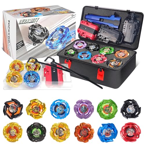 12 X Blade Tops Set, 3 Launchers, 1 Grip with Storage Carry Box for 6+ Boy