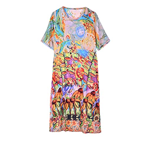 Robe fleurie col rond en textile ultra léger et respirant pour l'été