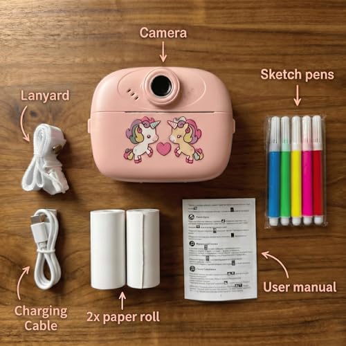 Image of Kids Instant Print Camera, 1080P HD Digital Video Camera with Built-in Thermal Printer, Fun Photo Camera for Boys & Girls (Pink)