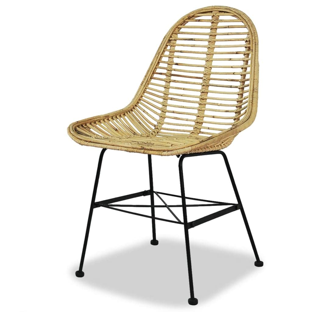 Krzesła do jadalni, zestaw 2 sztuk, naturalny rattan i kute żelazo, 49 x 56 x 84 cm, krzesła kuchenne w stylu kolonialnym, wygodne krzesła do jadalni, maks. 110 kg