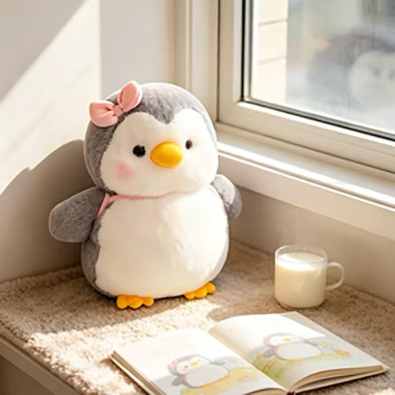 Image of SCOOBA Adorable Grey Penguin Soft Toy with Bag 25cm (Small 25cm Grey Penguin with Bag)